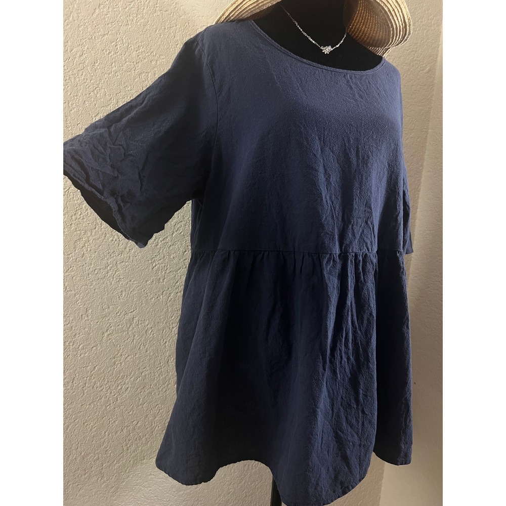 Emery Rose Navy Blue Cotton Babydoll Tunic Top Short Sleeve Womens 1XL